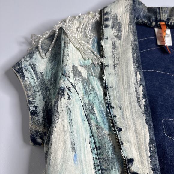 YMI Beaded Pearl Painted Denim Jacket Coquette Western Glam Festival Size S USA - Picture 8 of 13
